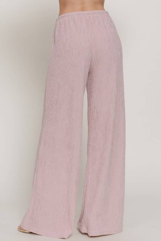 Waistband Crinkle Knit Long Pants