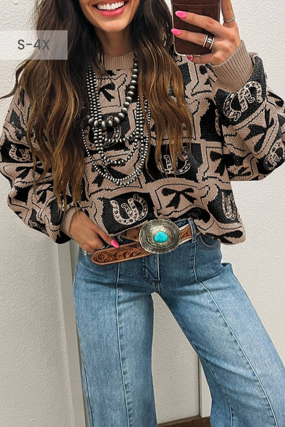Bows and Horseshoes Pattern Western Sweater (S-4X)