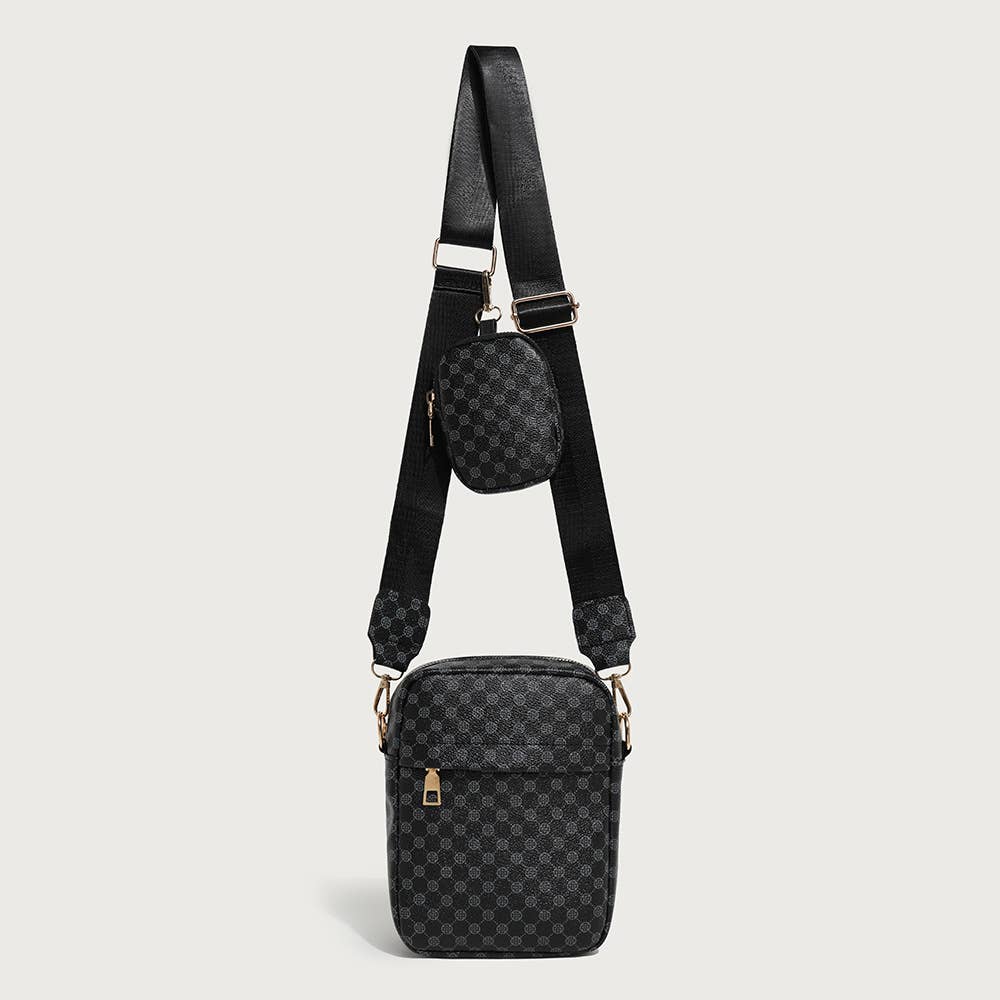 Elegant Vintage Polka Dot Print Crossbody Bag