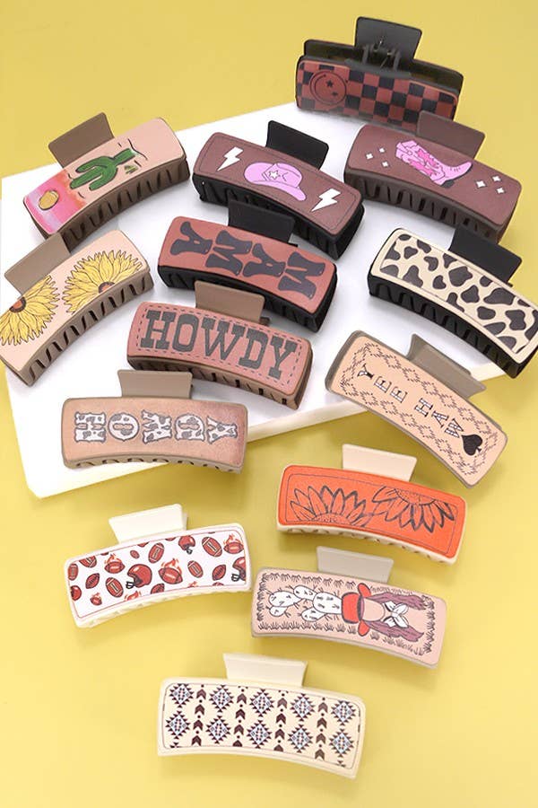 JUMBO FAUX LEATHER WESTERN COWGIRL HAIR CLAW