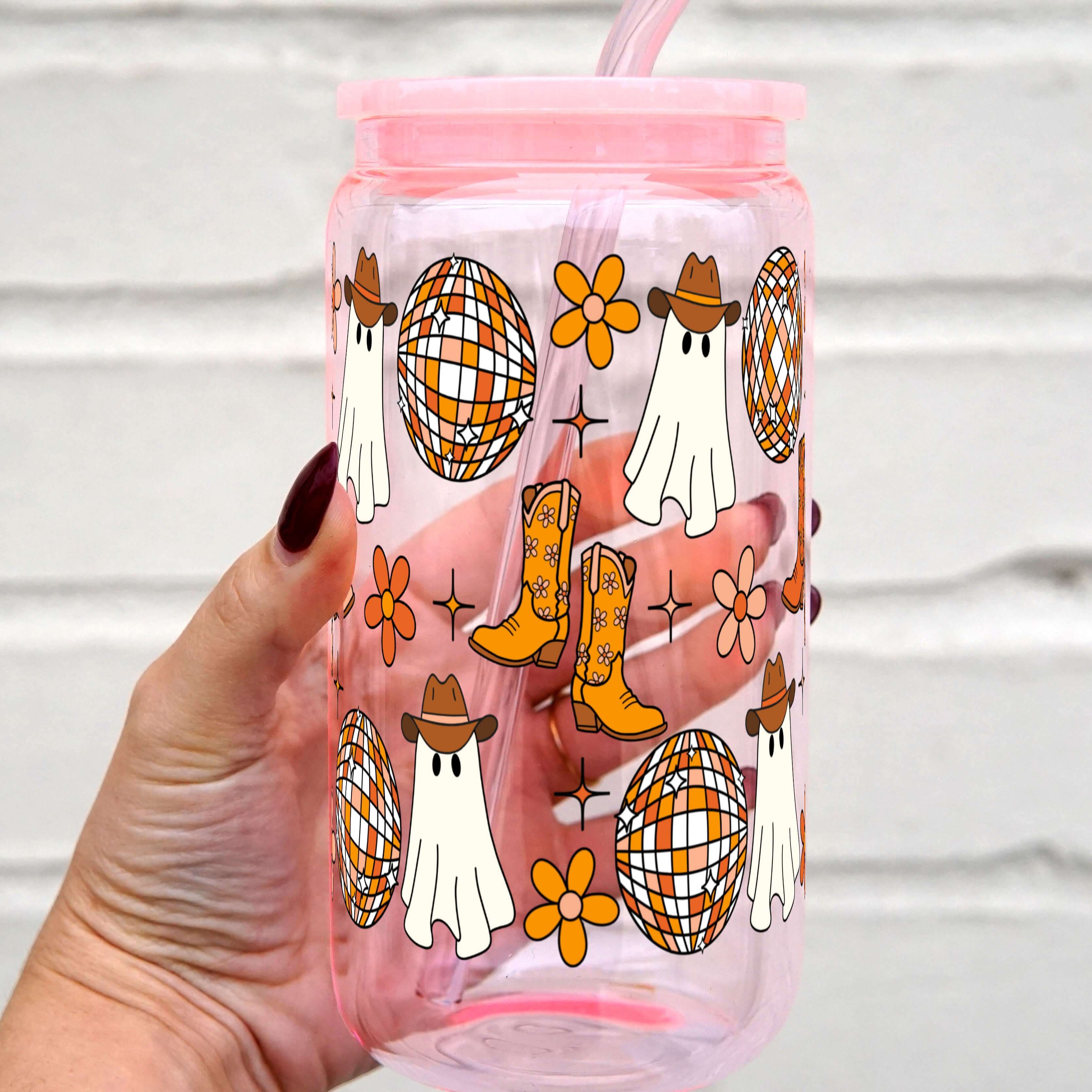 Western Disco Ghost Cup With Lid and Straw