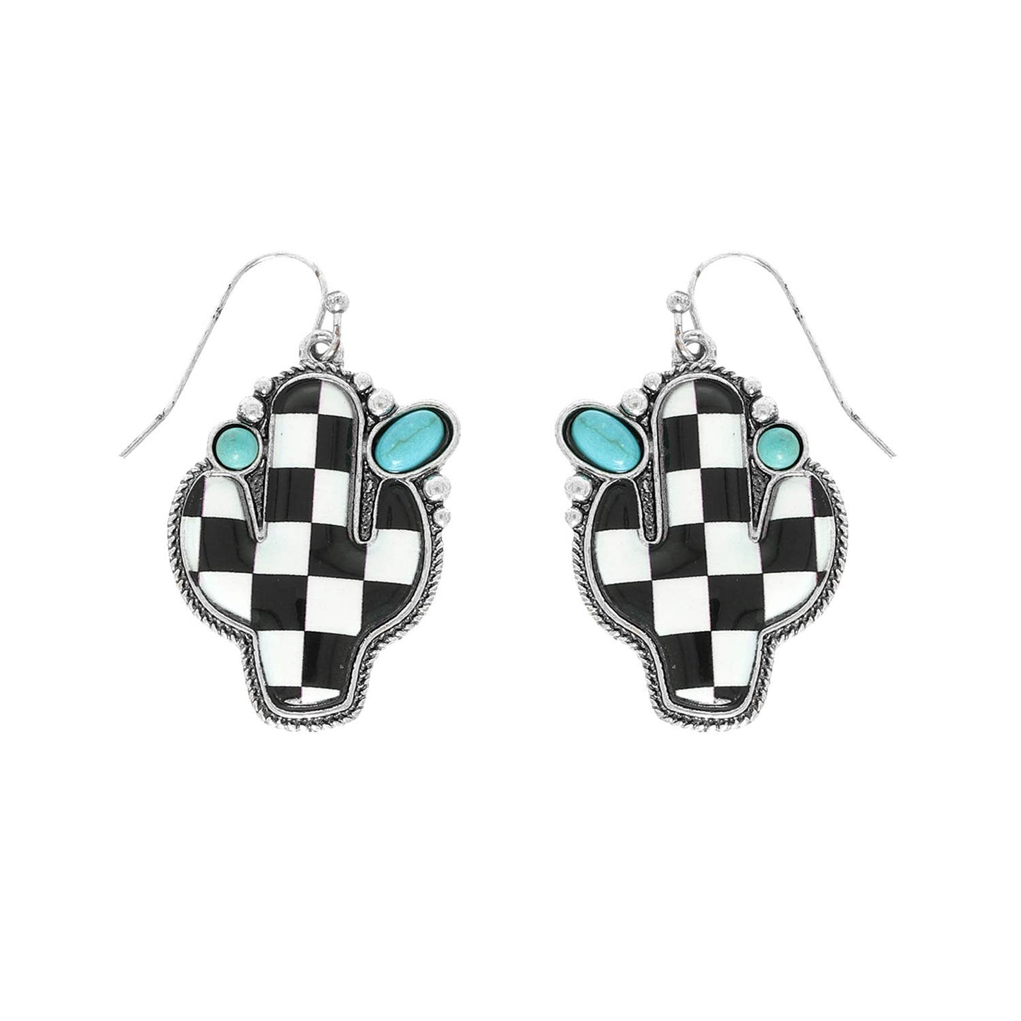 Western Turquoise Graphic Print Cactus Earrings