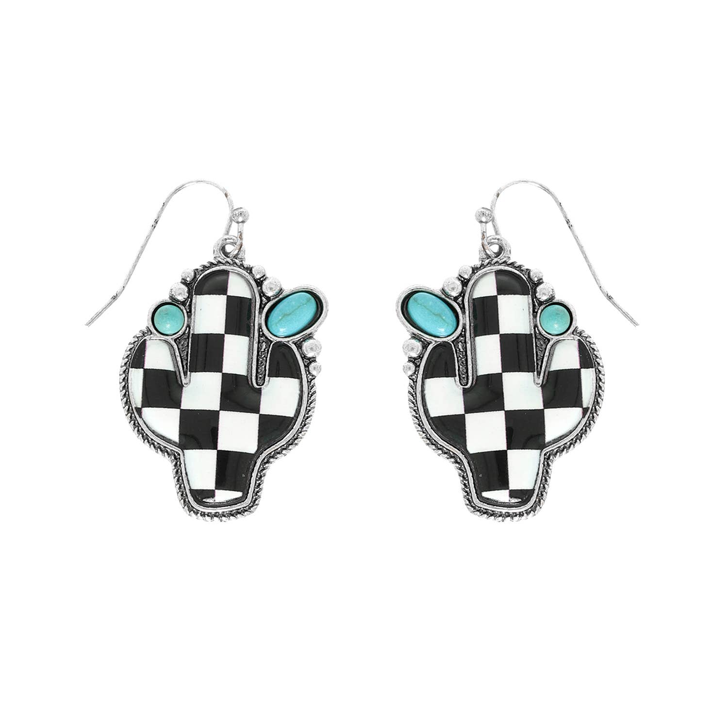 Western Turquoise Graphic Print Cactus Earrings