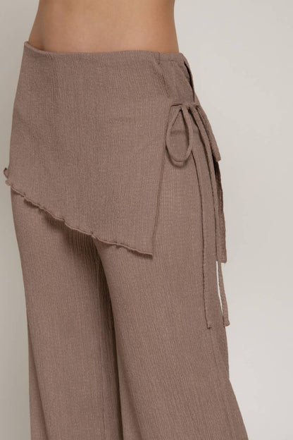 Tied Overwrap Front Texture Knit Long Pants
