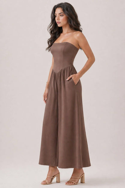 V SHAPE DROP WAIST TUBE JUMPSUIT