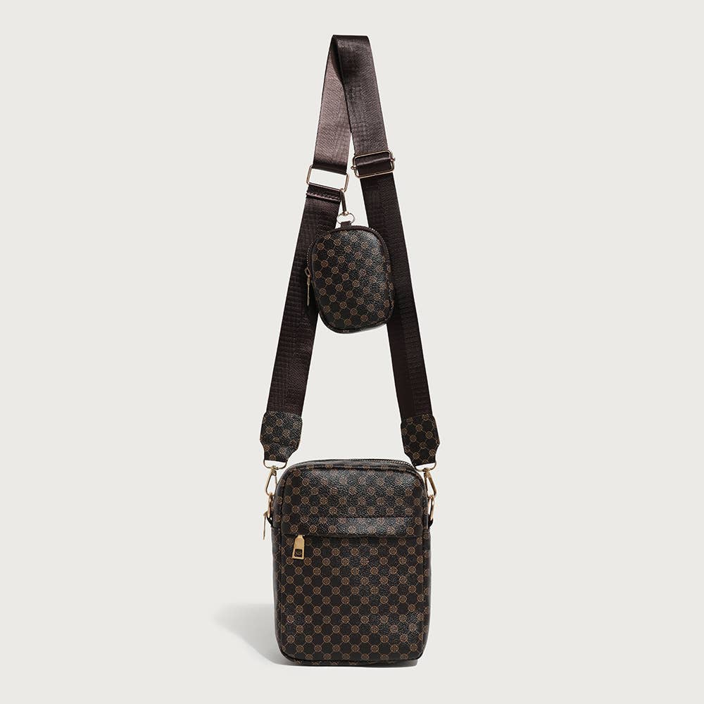 Elegant Vintage Polka Dot Print Crossbody Bag
