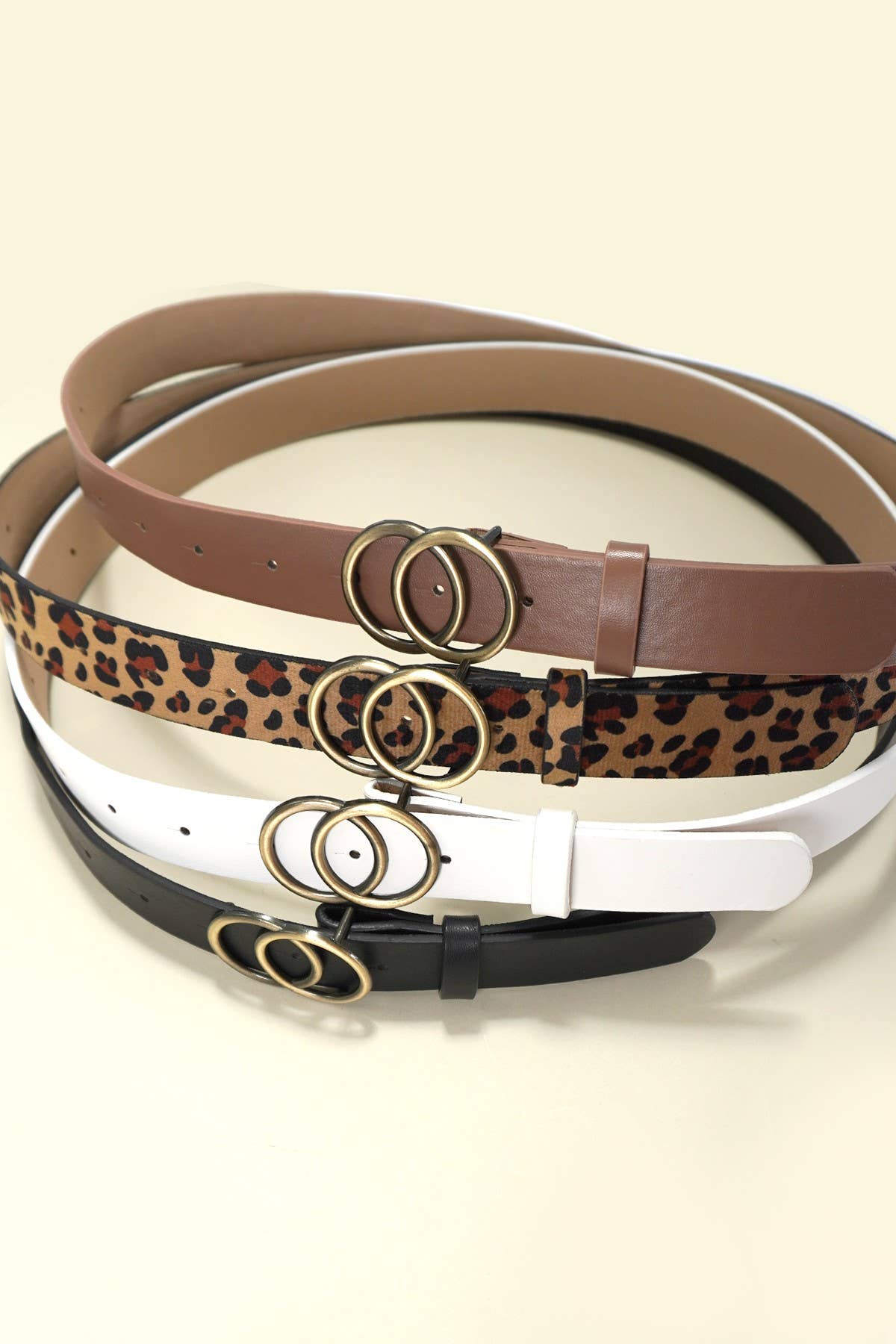 DOUBLE O BUCKLE FAUX LEATHER BELT | BLACK