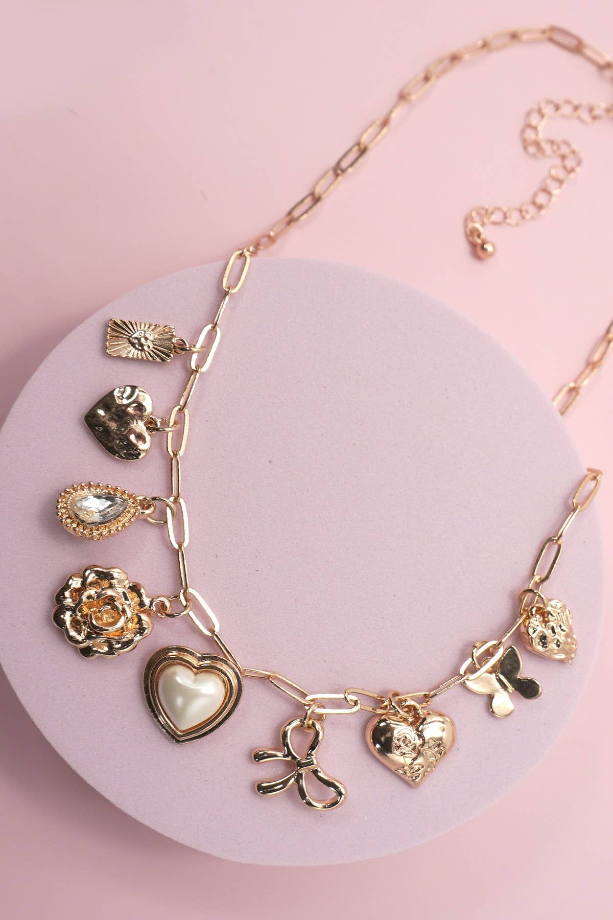 CHARM NECKLACE-BOW HEART RHINESTONE FLOWER |