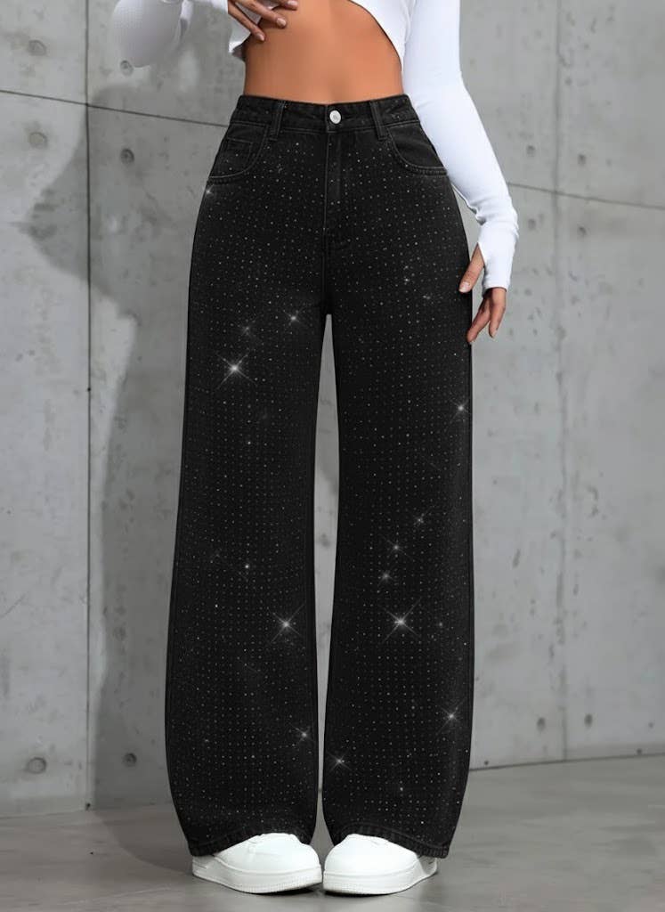 Chic Shiny Rhinestone Straight Jeans