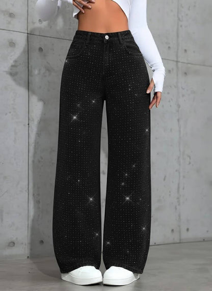 Chic Shiny Rhinestone Straight Jeans