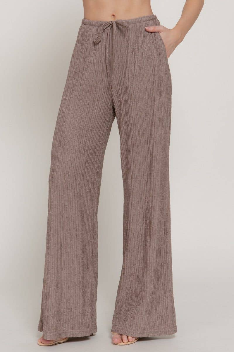 Waistband Crinkle Knit Long Pants