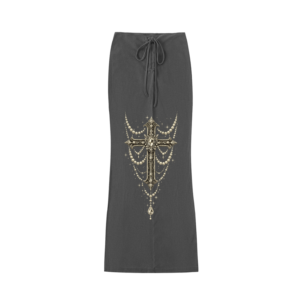 Dyed Washed Drawstring Maxi Skirt