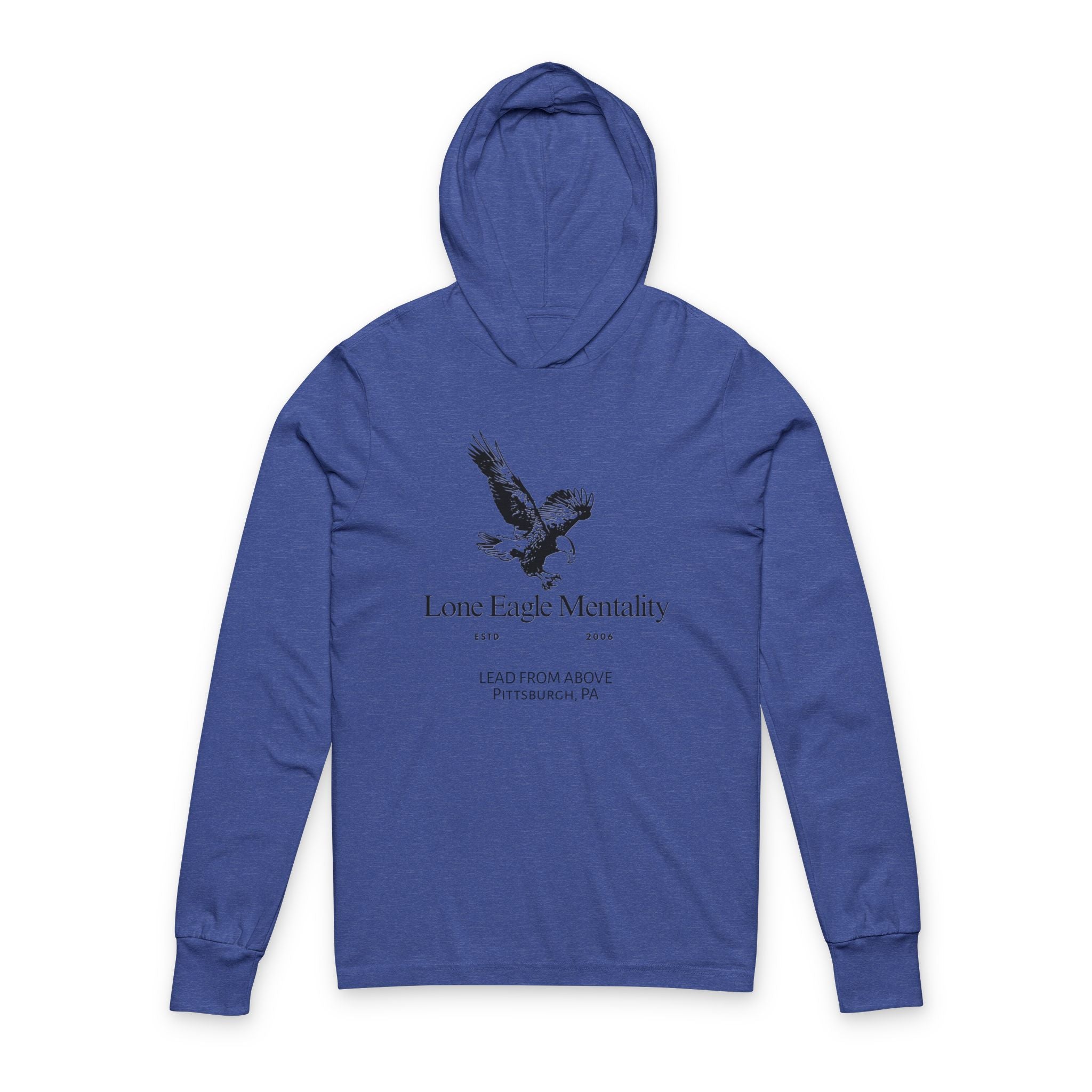 Lone Eagle Mentality Hooded Long Sleeve Tee — Inspirational Eagle Graphic