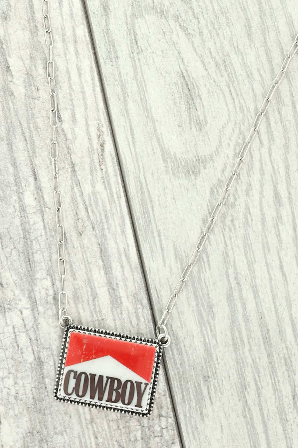 Western Enamel Cowboy Bar Pendant Necklace