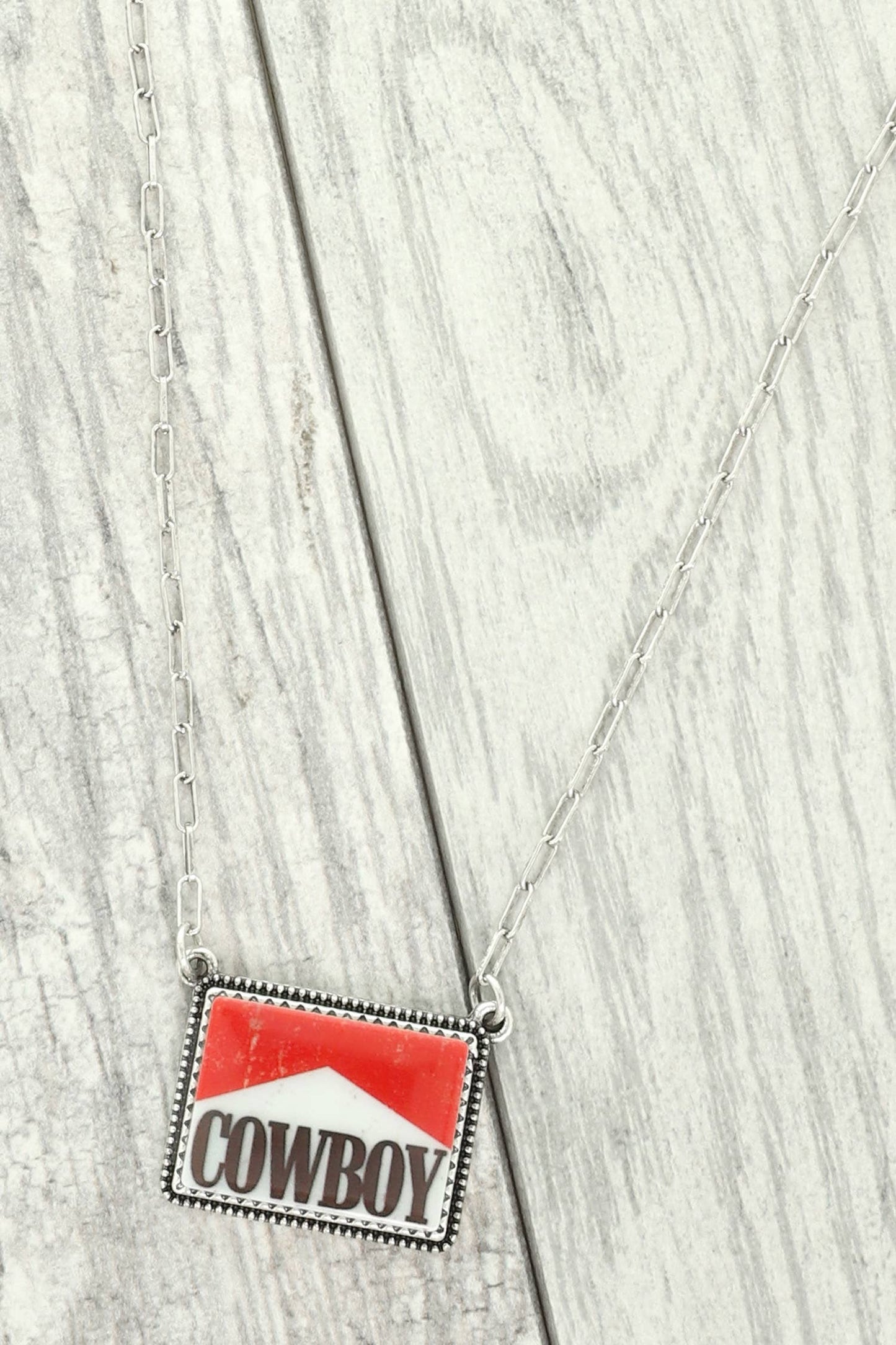 Western Enamel Cowboy Bar Pendant Necklace