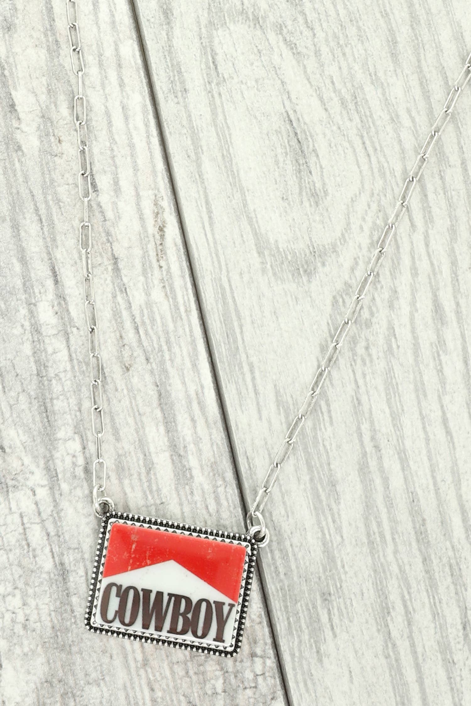 Western Enamel Cowboy Bar Pendant Necklace