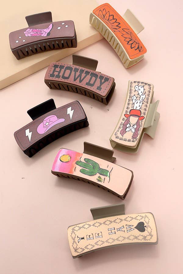 JUMBO FAUX LEATHER WESTERN COWGIRL HAIR CLAW