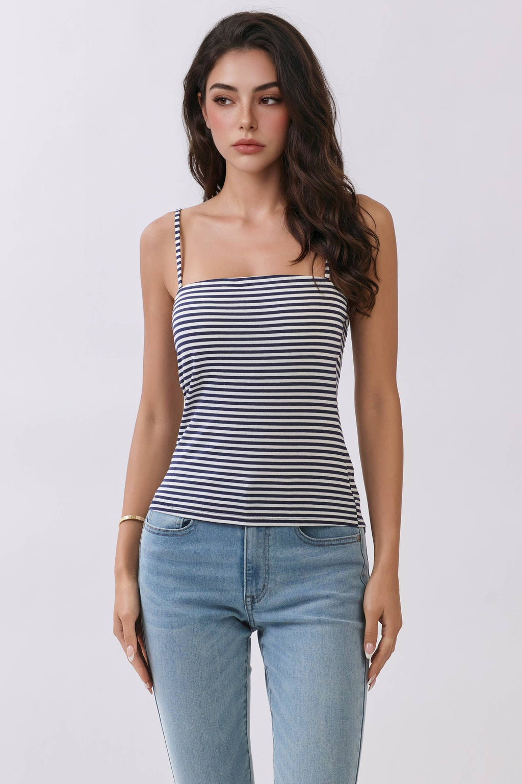 STRIPED DOUBLE LINED  REMOVABLE BUILT-IN BRA TOP