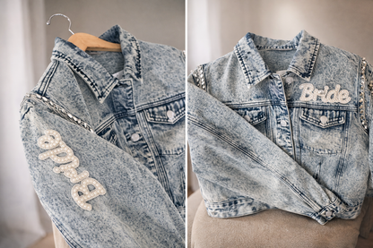 Acid Washed Shoulder Beading Denim Jacket