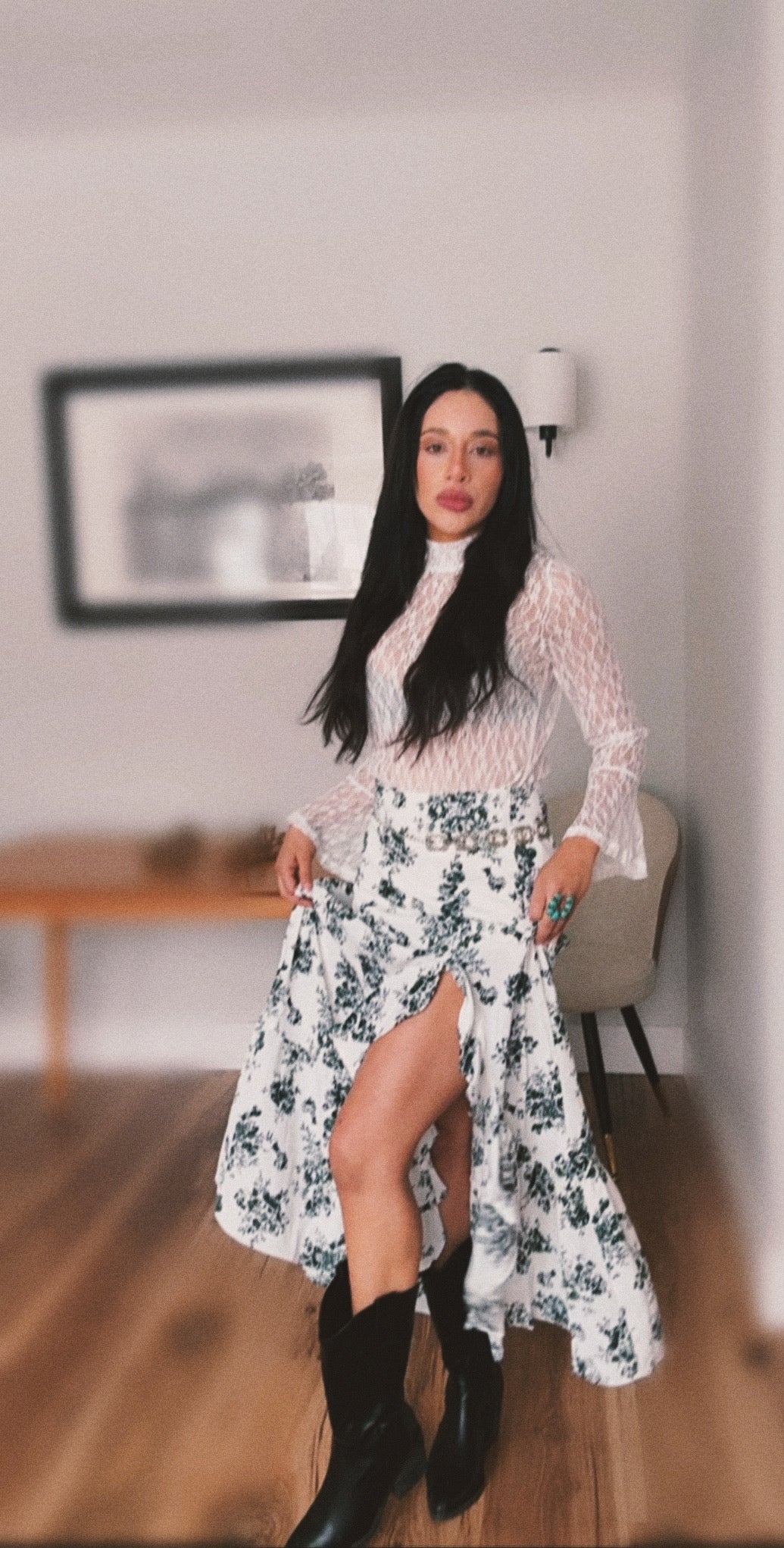 Boho Floral High Waist Ruffle Split Maxi Skirt | 3 Colors