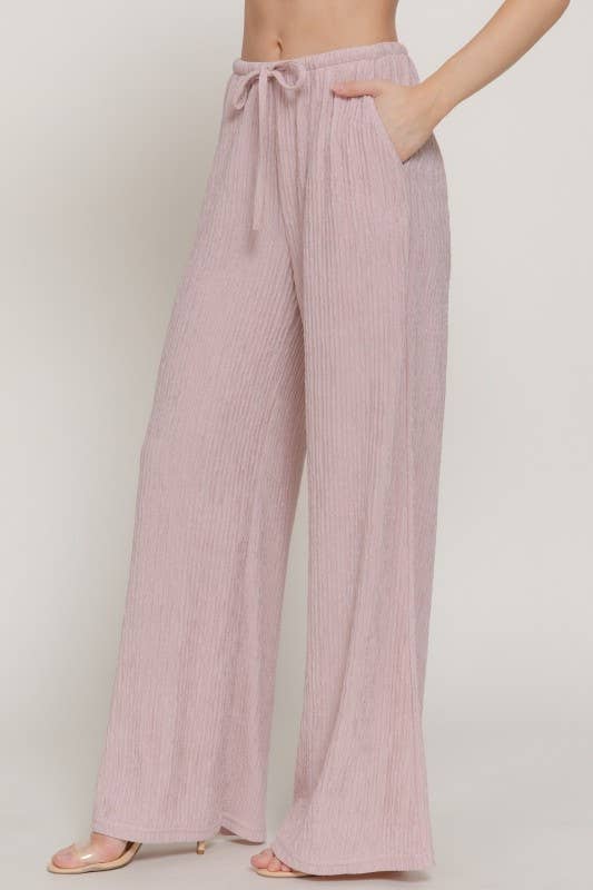 Waistband Crinkle Knit Long Pants