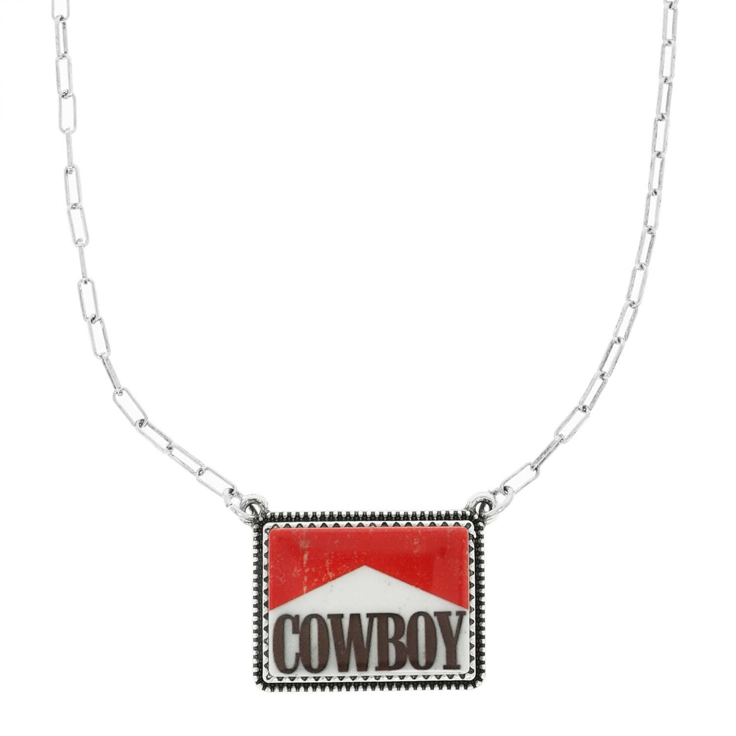 Western Enamel Cowboy Bar Pendant Necklace