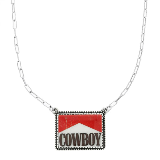 Western Enamel Cowboy Bar Pendant Necklace
