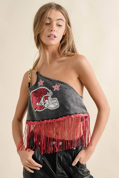 One Shoulder Chain Strap Game Day Top