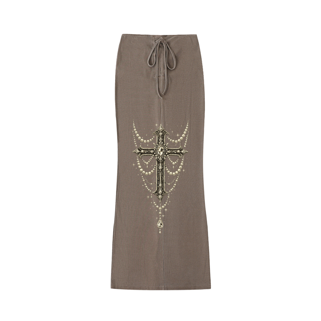 Dyed Washed Drawstring Maxi Skirt