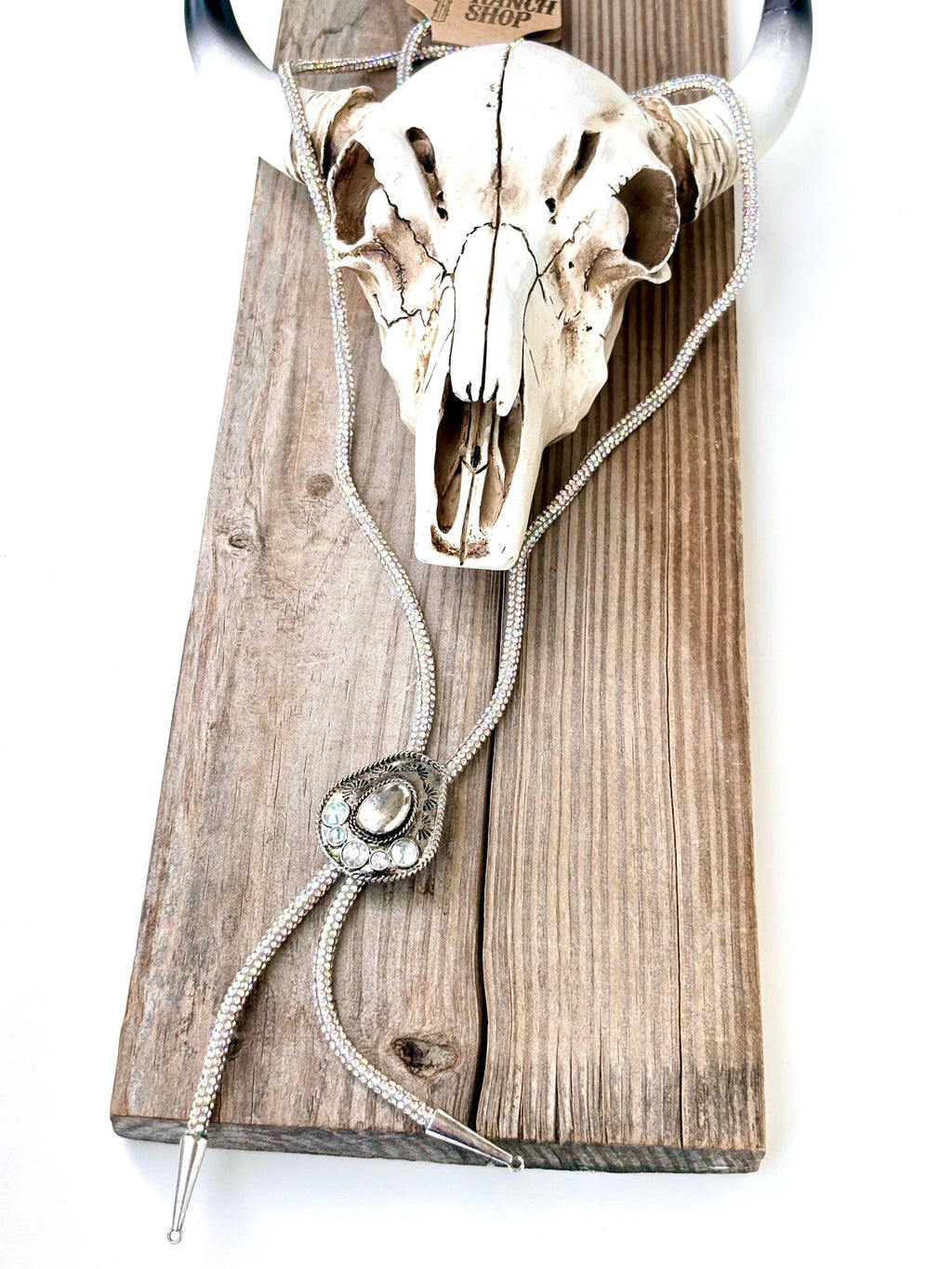 Western Glitter Style Stone Pendant Bolo Tie Necklace
