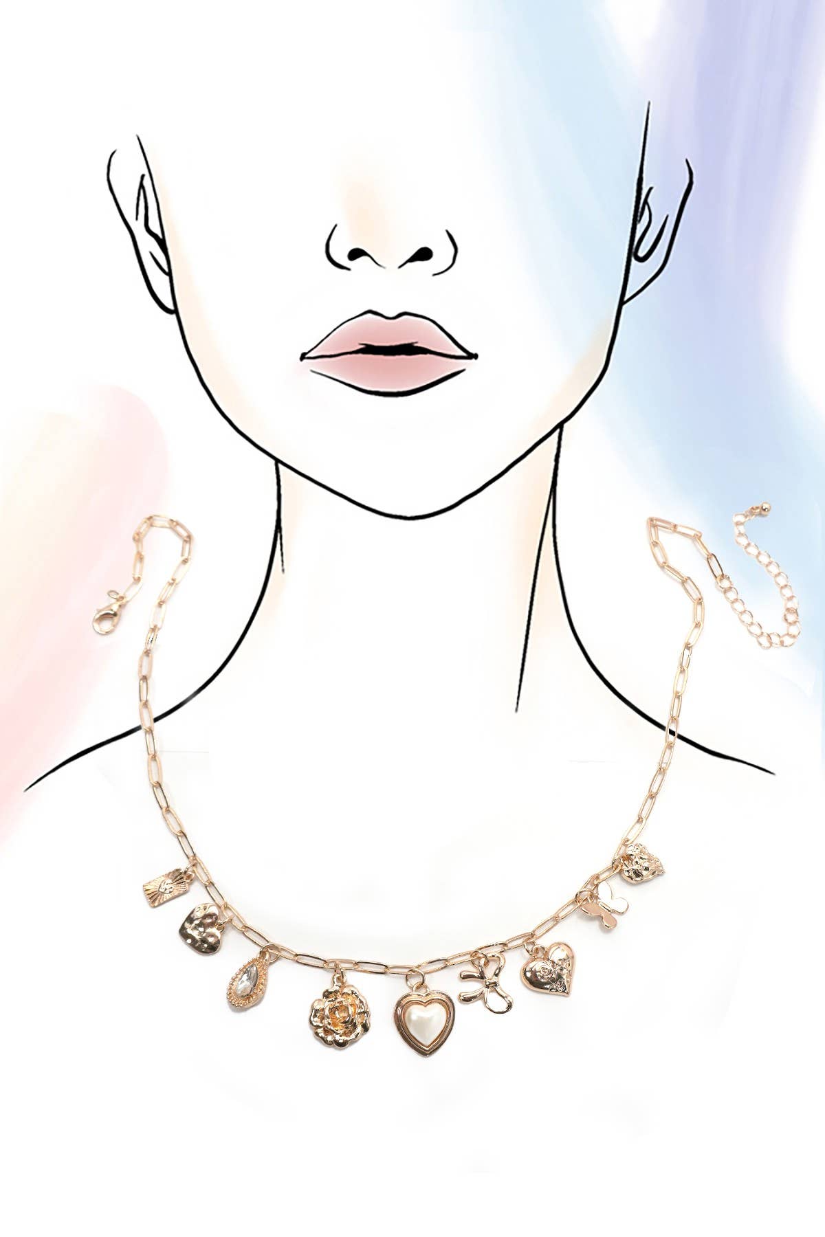 CHARM NECKLACE-BOW HEART RHINESTONE FLOWER |