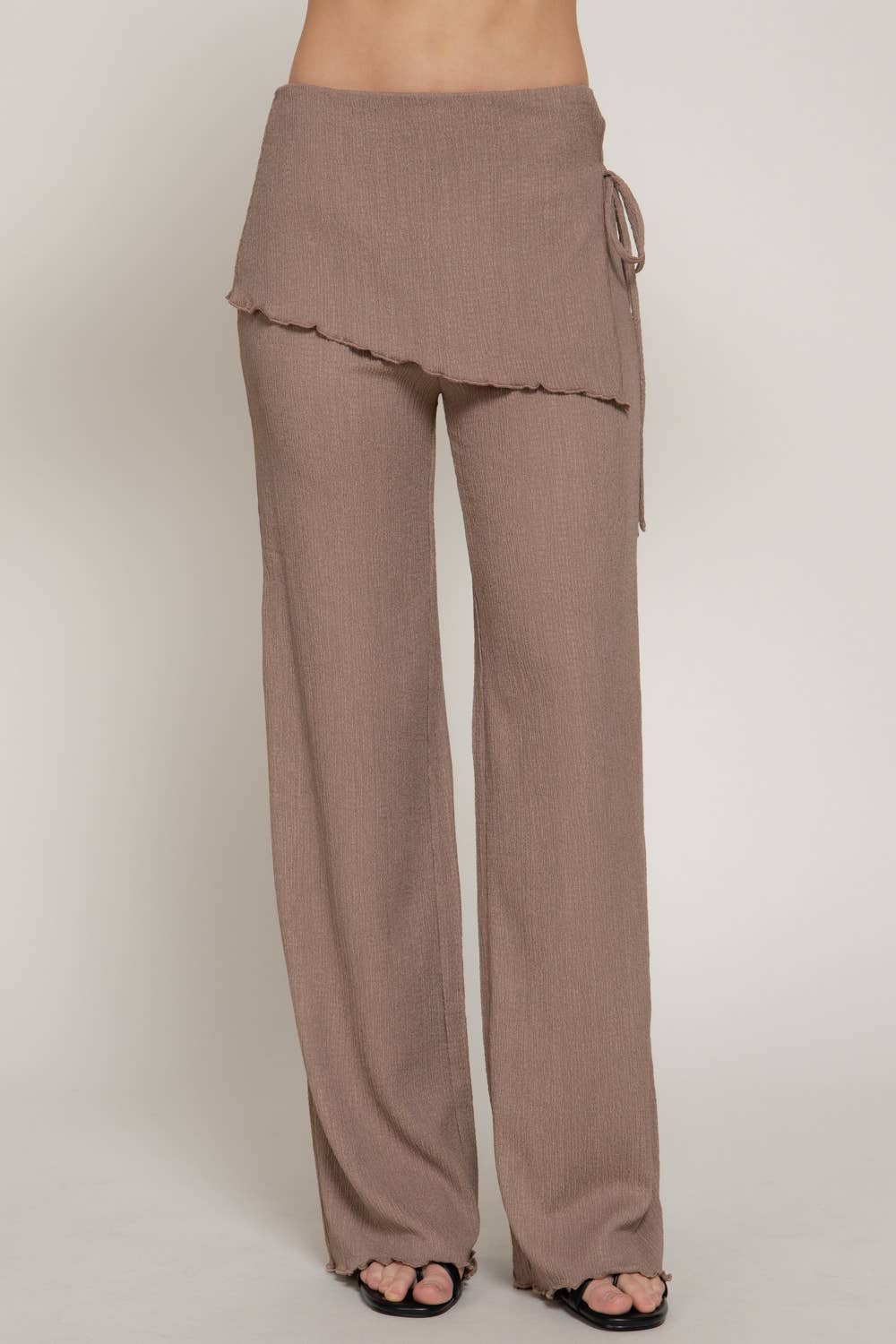 Tied Overwrap Front Texture Knit Long Pants