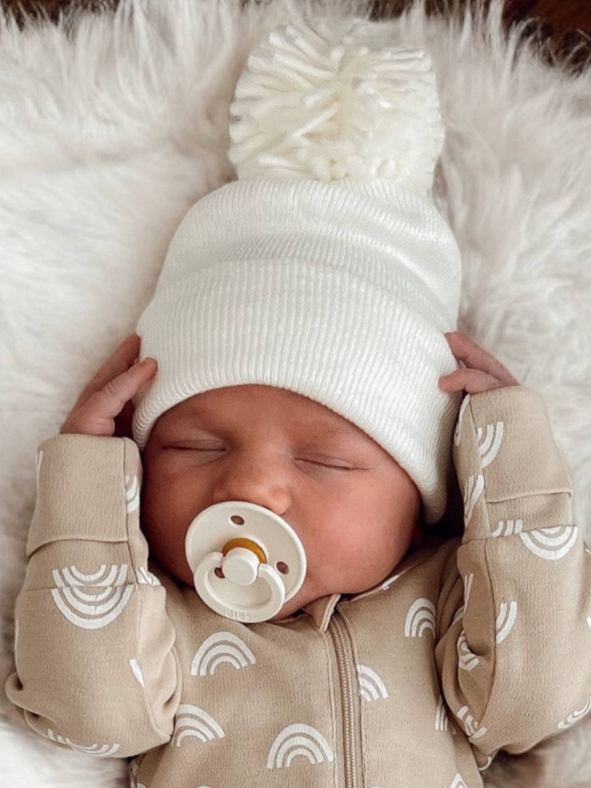 Baby's First Hat, Warm White Pom