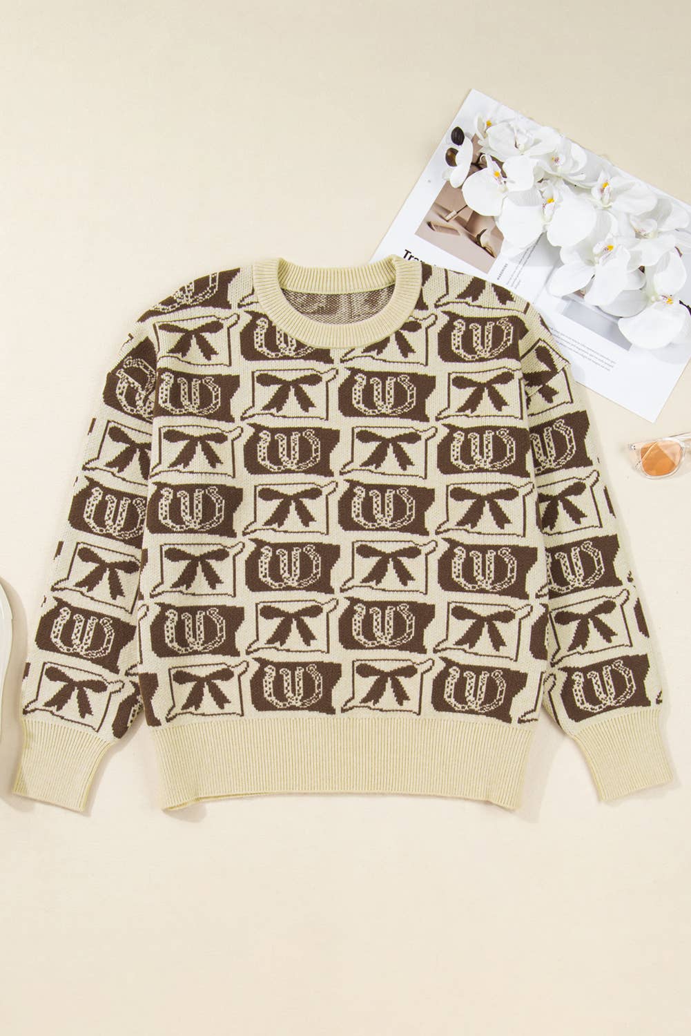 Bows and Horseshoes Pattern Western Sweater (S-4X)