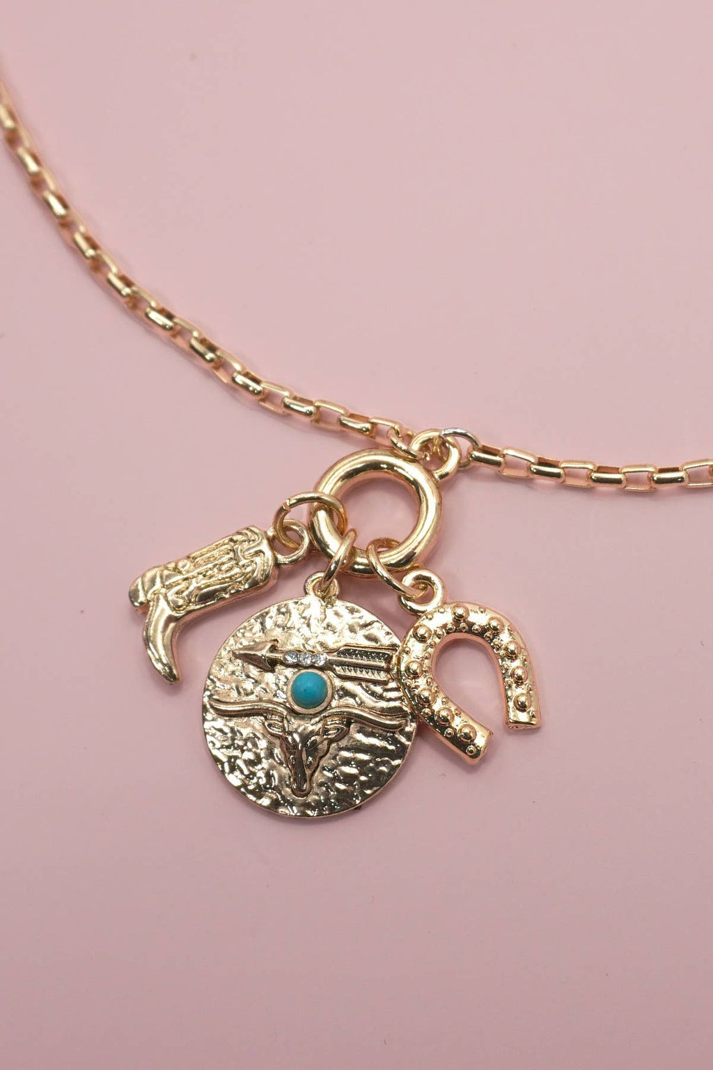 CLUSTER CHARM NECKLACE-WESTERN BOOT HORSESHOE