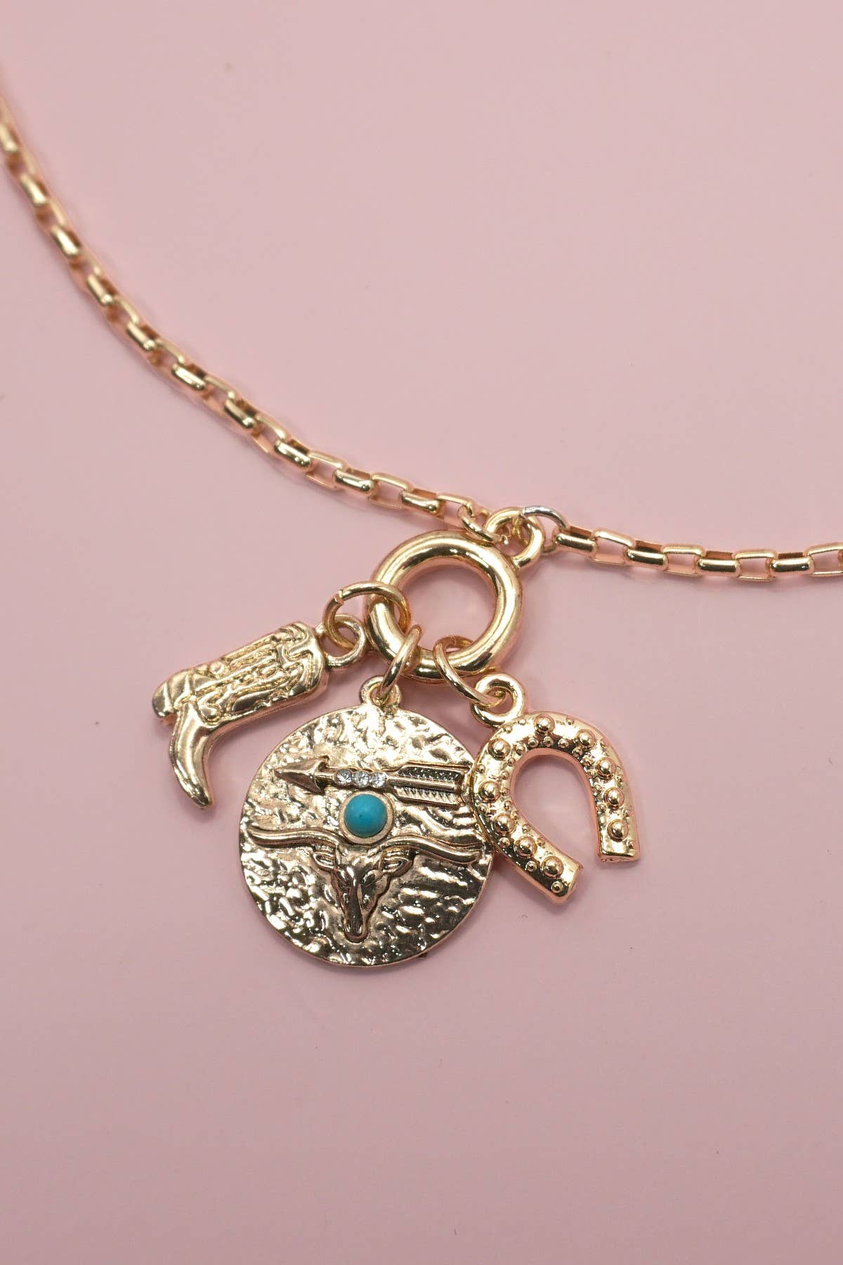 CLUSTER CHARM NECKLACE-WESTERN BOOT HORSESHOE