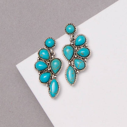 Western Turquoise Squash Blossom Post Dangle Earrings