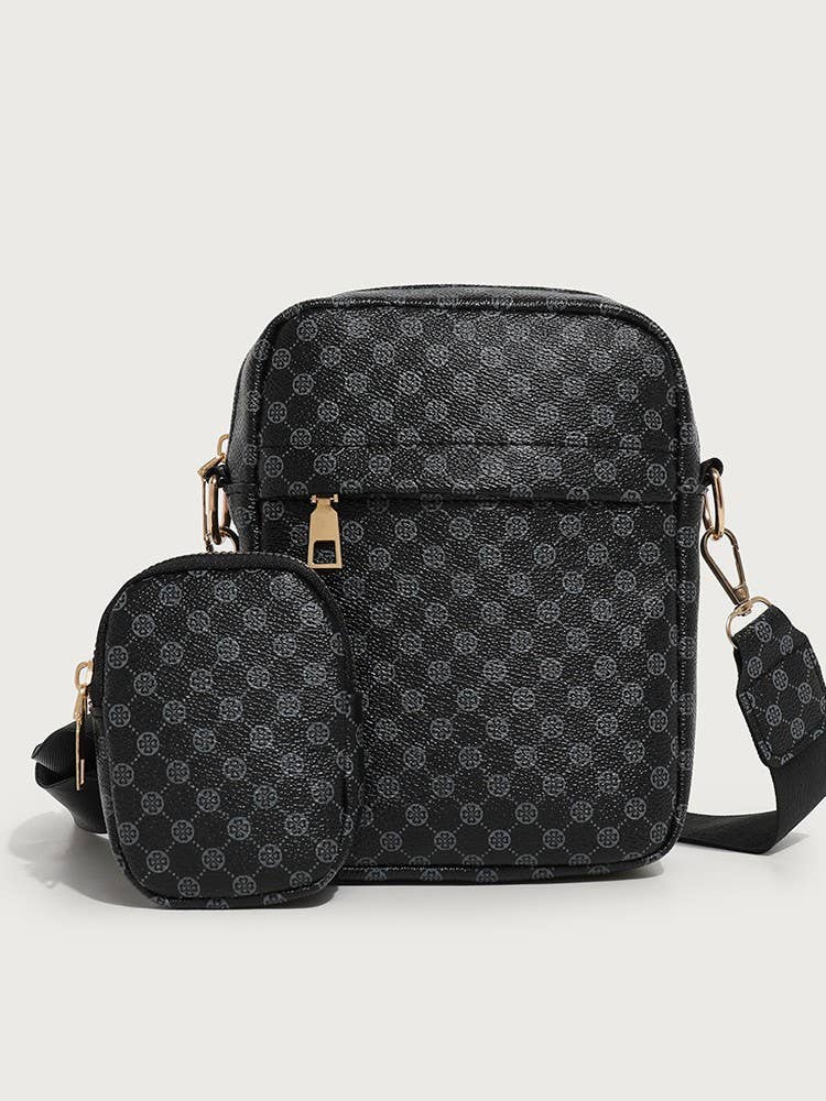 Elegant Vintage Polka Dot Print Crossbody Bag