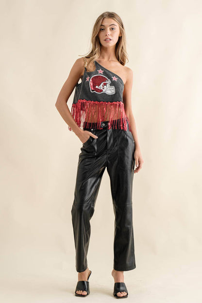 One Shoulder Chain Strap Game Day Top