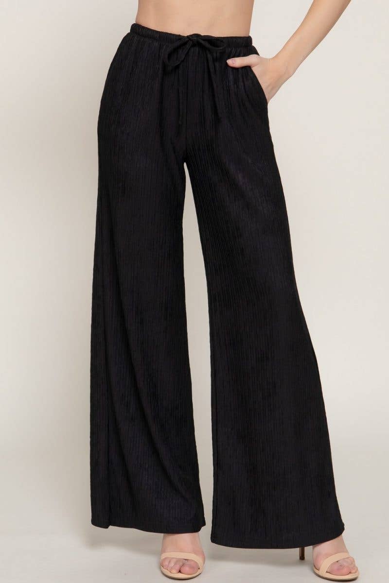 Waistband Crinkle Knit Long Pants