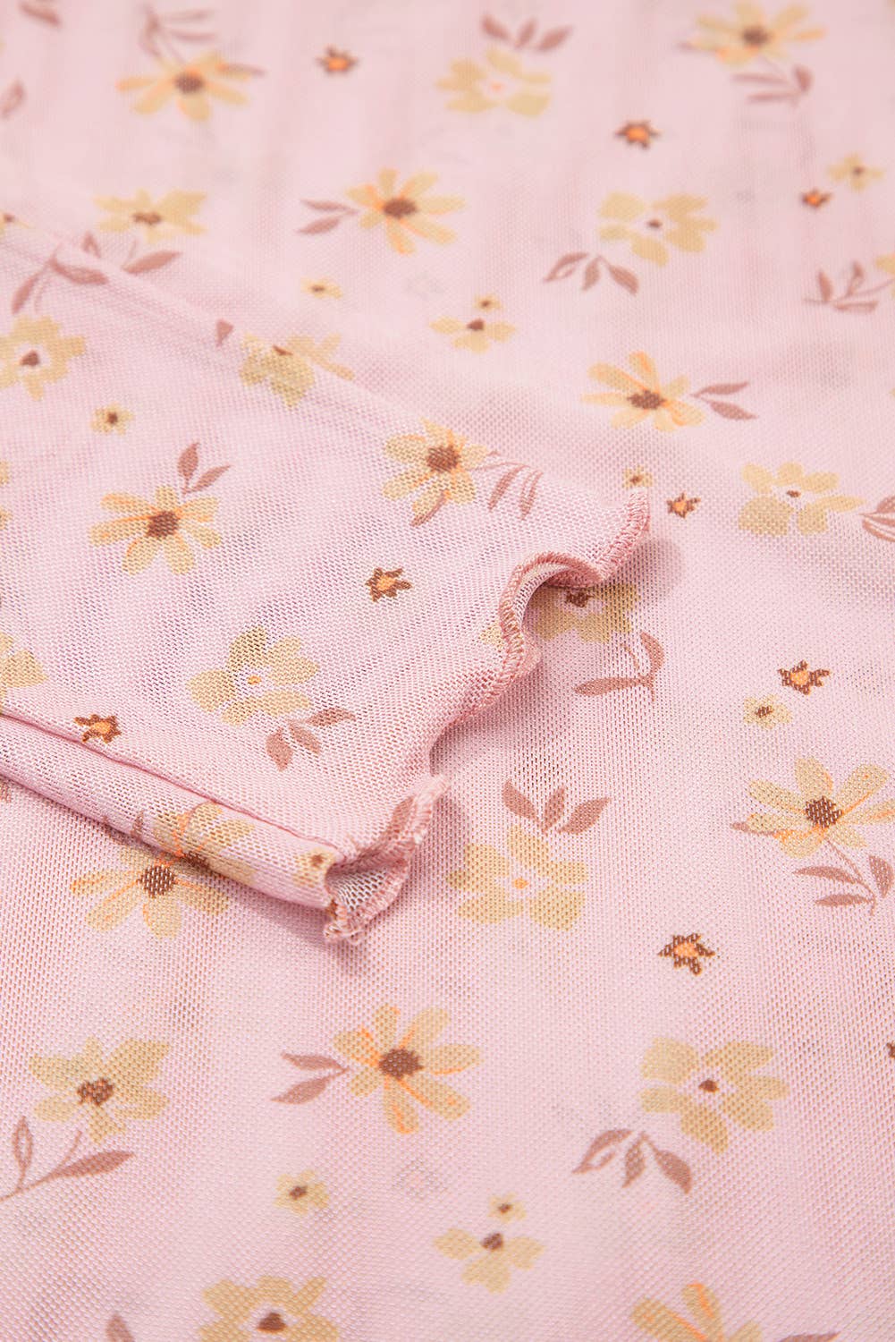 Vintage Floral Print Southern Style Mesh Long Sleeve Top