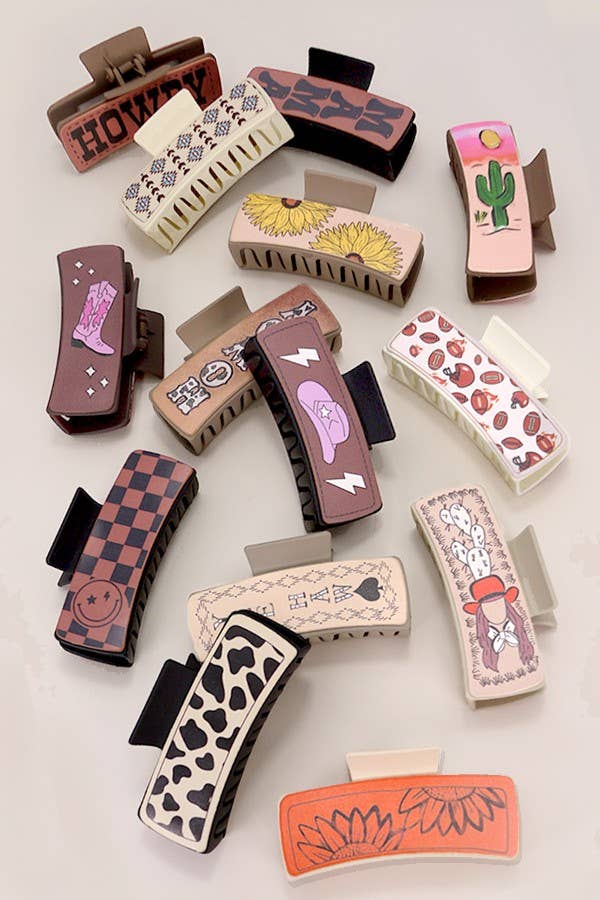 JUMBO FAUX LEATHER WESTERN COWGIRL HAIR CLAW