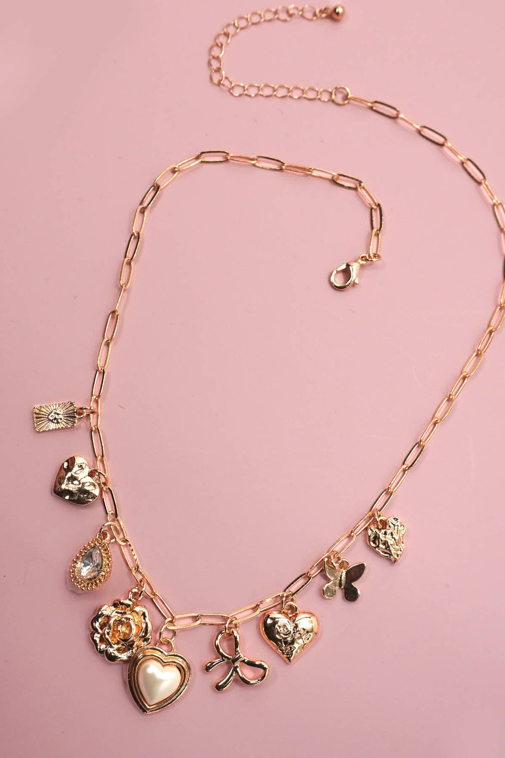 CHARM NECKLACE-BOW HEART RHINESTONE FLOWER |