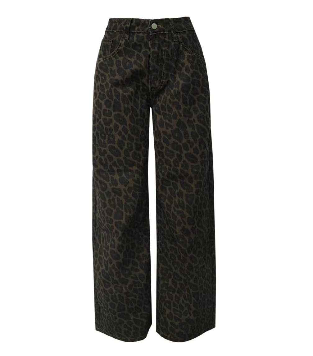 Vintage leopard print wide-leg jeans