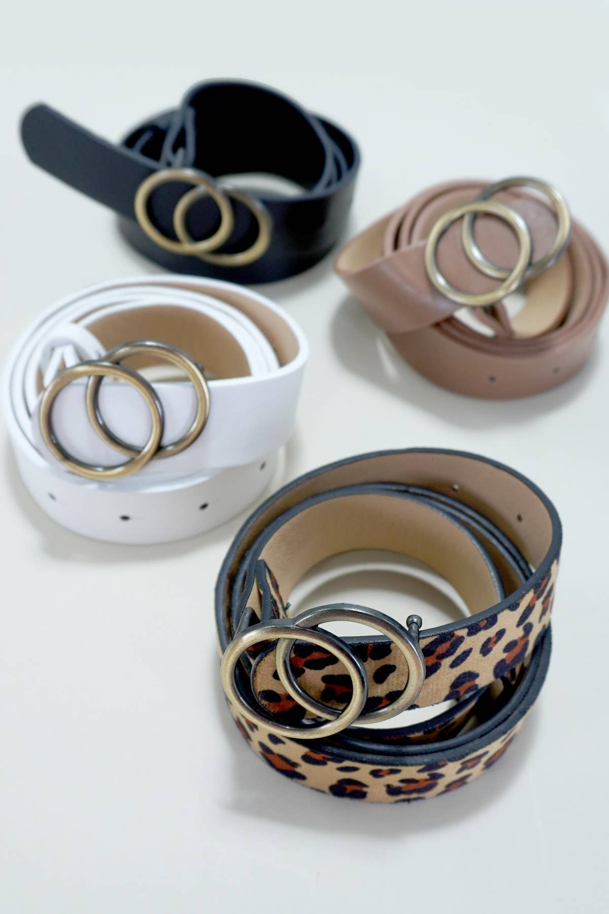 DOUBLE O BUCKLE FAUX LEATHER BELT | BLACK