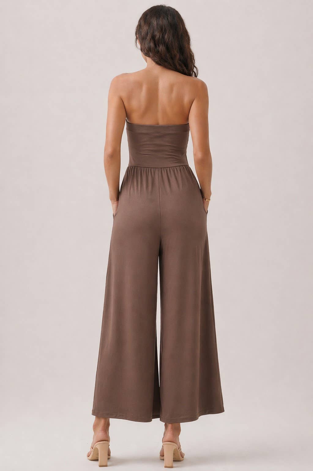 V SHAPE DROP WAIST TUBE JUMPSUIT