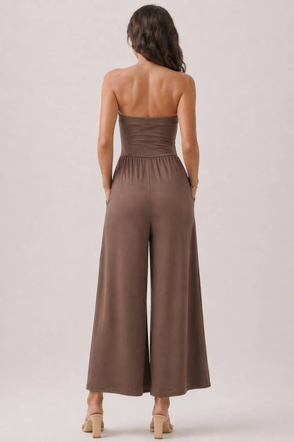 V SHAPE DROP WAIST TUBE JUMPSUIT
