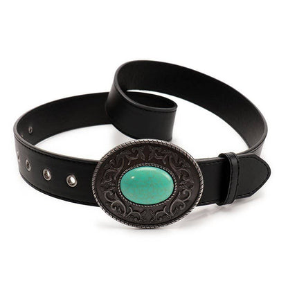 WESTERN OVAL BUCKLE FASHION LEATHER BELT | 40BT655