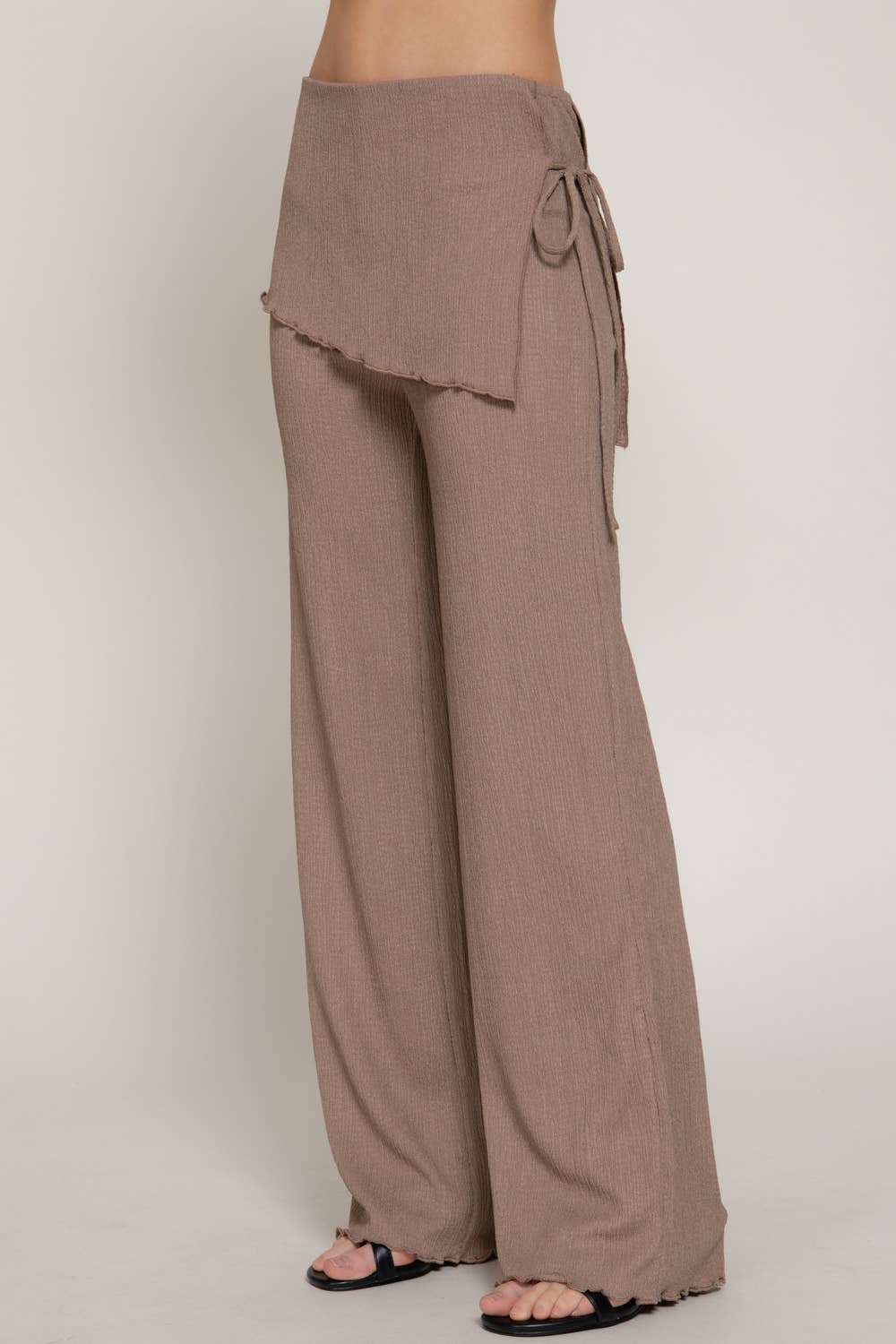 Tied Overwrap Front Texture Knit Long Pants