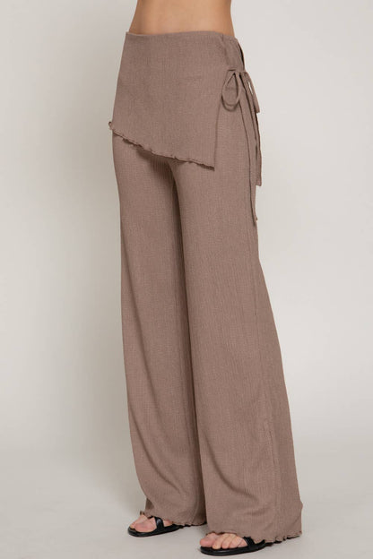 Tied Overwrap Front Texture Knit Long Pants